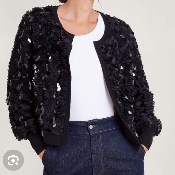 EXPRESS TRICOT Black Jumbo Sequin Open Front Vintage Jacket XL - Picture 2 of 8